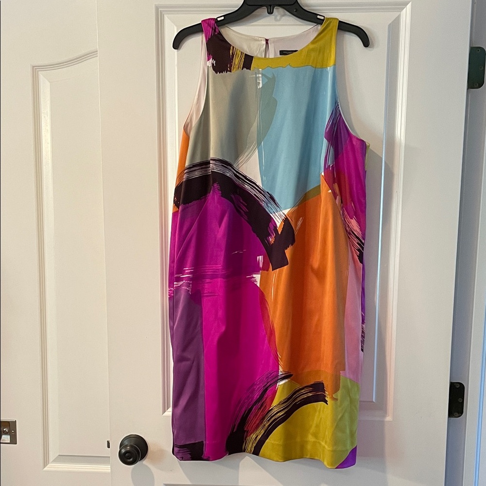 Ann Taylor Multicolor Abstract Brushstroke Sleeveless Shift Dress